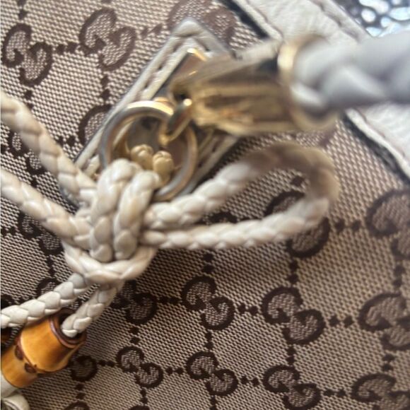 GUCCI handbag Gg logo canvas Bella tote bag Bamboo shoulder dress classic purse - Picture 12 of 15